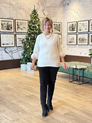 LULU-B WHITE CASHMERE FRINGE TOP LULU-B