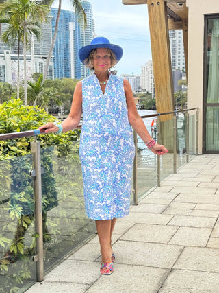 LULU B CORAL BREEZE MIDI SLEEVELESS 1/4 ZIP MAXI DRESS LULU-B