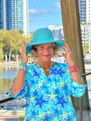 LULU B STARFISH SPLASH NOTCH SLEEVE DRESS LULU-B