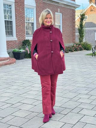 BURGUNDY Womens Cape Poncho Coat Cathys Place