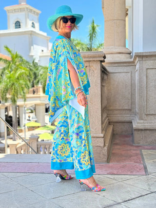 TROPICAL AQUA MARINE PALAZZO PANT CATHYS RESORTWEAR