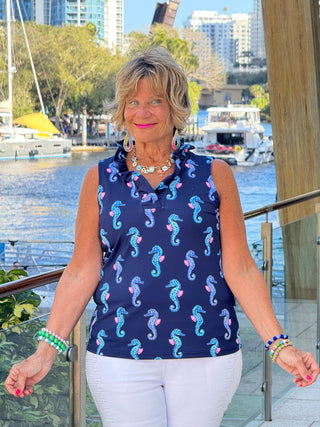 LULU B MIDNIGHT REEF SLEEVELESS RUFFLE TOP LULU-B