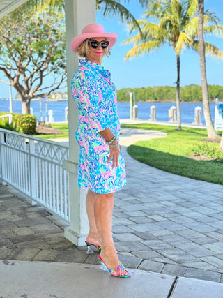 SPLASH OF PINK RUFFLE NECK DRESS LULU-B