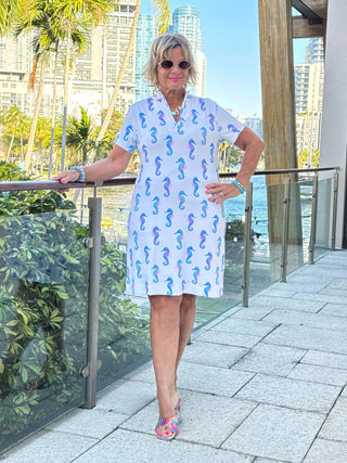 LULU B SHORELINE CHARM HALF ZIPPER SHORT SLEEVE DRESS LULU-B