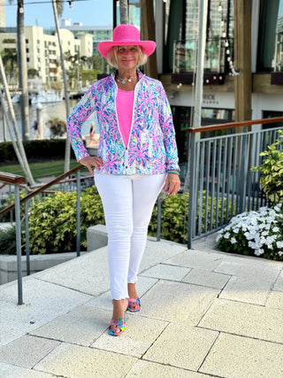 PINK PALM TREE ZIPPER JACKET - Cathys Place