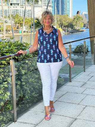 LULU B MIDNIGHT REEF SLEEVELESS RUFFLE TOP LULU-B