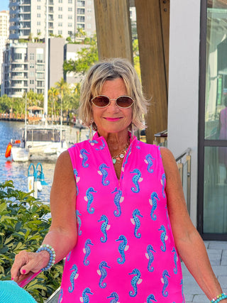 LULU B SEAHORSE BAY MIDI SLEEVELESS 1/4 ZIP MAXI DRESS LULU-B