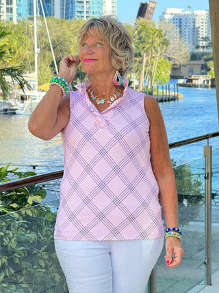 LULU B PINK CHIC SLEEVELESS RUFFLE TOP LULU-B