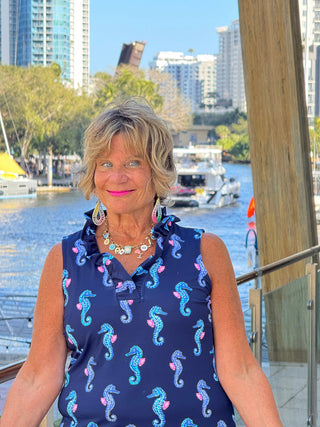 LULU B MIDNIGHT REEF SLEEVELESS RUFFLE TOP LULU-B