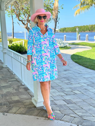 SPLASH OF PINK RUFFLE NECK DRESS LULU-B