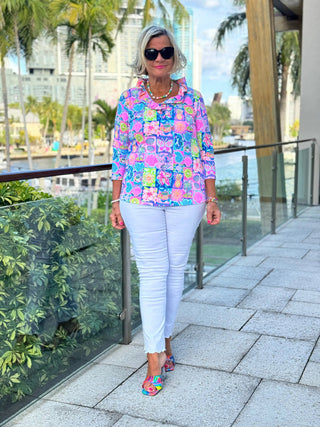 SANDY BEACH COLOR RUFFLE SLEEVE TOP LULU-B