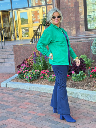 Crystal Zipper Cardigan with Collar Kelly Green Cathys Place