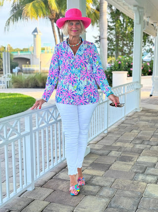 PINK PALM TREE ZIPPER TOP - Cathys Place