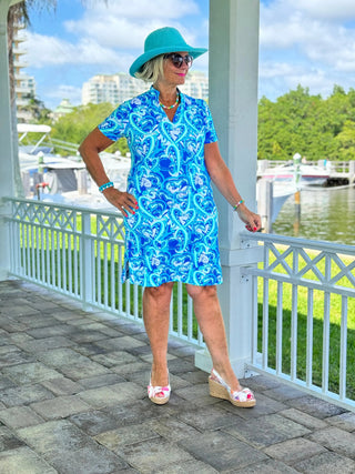 BLUE DREAMING HEARTS SHORT SLEEVE DRESS LULU-B