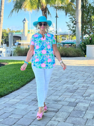 SEASHELL PINK AND BLUE SHORT SLEEVE - Cathys Place
