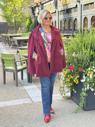 BURGUNDY Womens Cape Poncho Coat Cathys Place