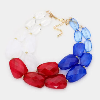 American USA Flag Tiered Resin Pebble Necklace BEACH STYLE