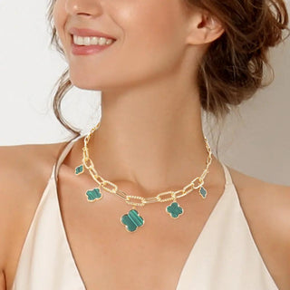 GOLD DIPPED GREEN Quatrefoil Pendant Accent fashions