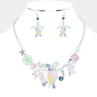 Sea Turtle Starfish Sand Dollar Necklace Accent fashions
