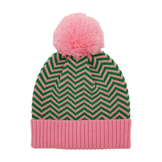 Zigzag Chevron Patterned Pom Pom Beanie Hat Art Collections