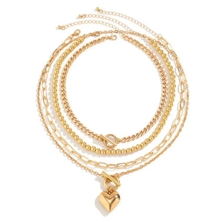 4 Pieces Layered Beaded Chain with Heart Pendant Necklace CATHYS RESORTWEAR