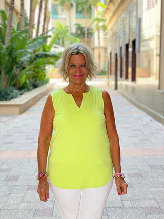 SOLID LIME SLEEVELESS V NECK LULU-B
