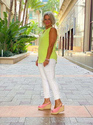 SOLID LIME SLEEVELESS V NECK LULU-B