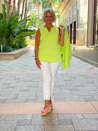 SOLID LIME SLEEVELESS V NECK LULU-B