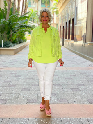 SOLID LIME SLEEVELESS V NECK LULU-B