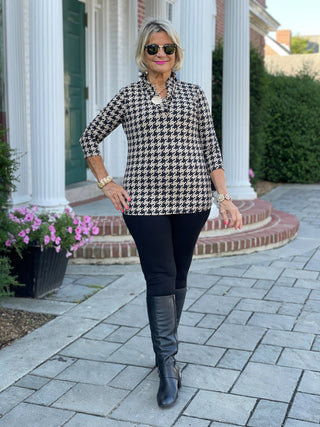 HOUNDSTOOTH RUFFLE TOP LULU-B
