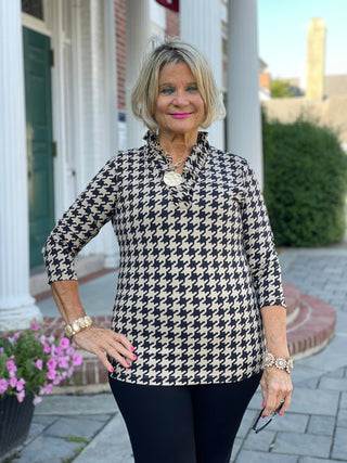 HOUNDSTOOTH RUFFLE TOP LULU-B