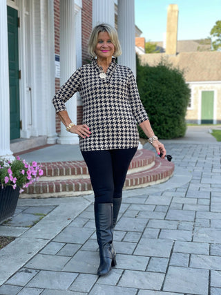 HOUNDSTOOTH RUFFLE TOP LULU-B