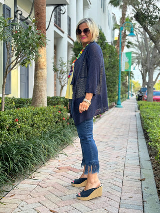 NAVY MESH RUFFLE WRAP LULU-B