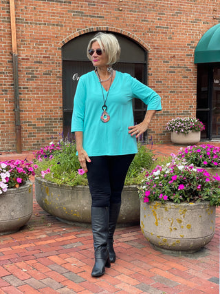 LULU-B SEA-FOAM  TAILORED V SLEEVE TOP LULU-B