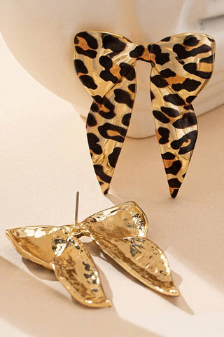 Leopard Print Bow Knot Shape Plated Alloy Earrings Cathys Place