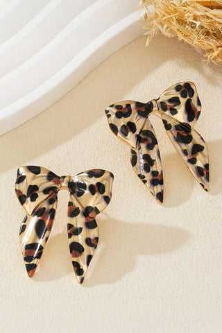 Leopard Print Bow Knot Shape Plated Alloy Earrings Cathys Place