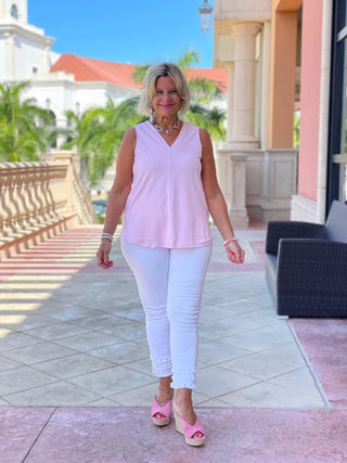 TAILORED LIGHT PINK V NECK - Cathys Place