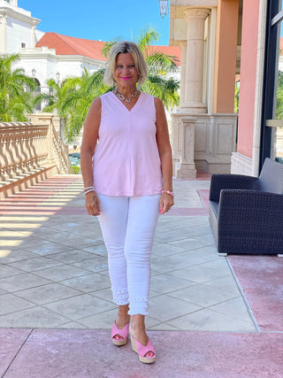 TAILORED LIGHT PINK V NECK - Cathys Place