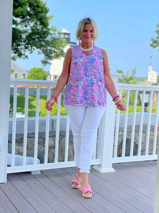 TAILORED PAISLEY SLEEVELESS V TOP LULU-B