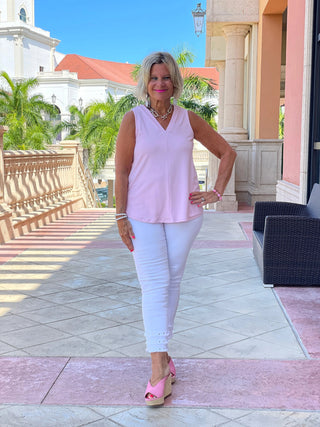 TAILORED LIGHT PINK V NECK - Cathys Place