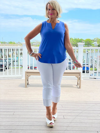 BLUE SLEEVELESS V-NECK TOP - Cathys Place