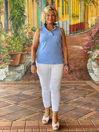 PERRI SLEEVELSS RUFFLE TOP - Cathys Place