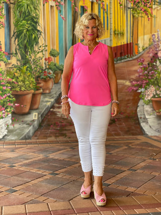 HOT PINK SLEEVELESS V-NECK - Cathys Place