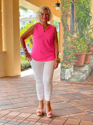 HOT PINK SLEEVELESS V-NECK - Cathys Place