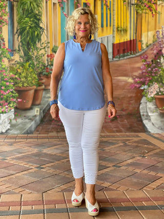 PERIWINKLE SLEEVELESS V-NECK - Cathys Place