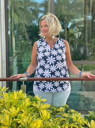 DAISY DAY SLEEVELESS V-NECK TOP - Cathys Place