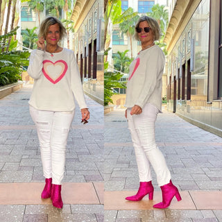WHITE PINK HEART SWEATER LULU-B