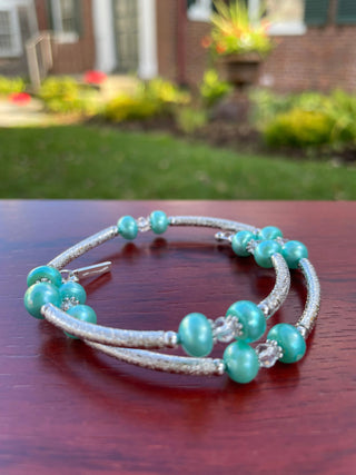 FRESH WATER PEARL AQUA BRACELET WRAP - Cathys Place