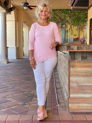 FROSTED PINK ASYMMETRIC TOP - Cathys Place