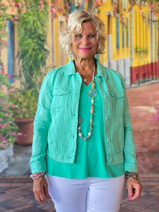 KEY WEST MINT LINEN JACKET - Cathys Place
